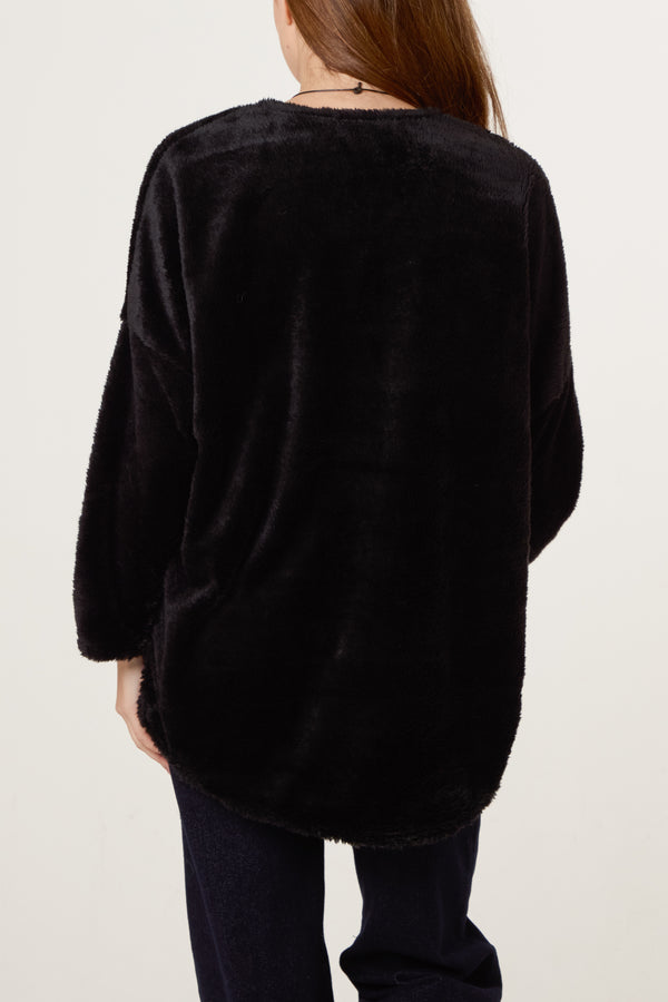 Qed London Necklace V-Neck Teddy Jumper