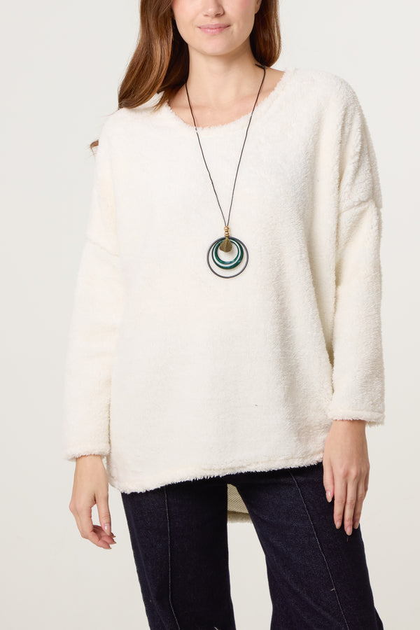 Qed London Necklace V-Neck Teddy Jumper