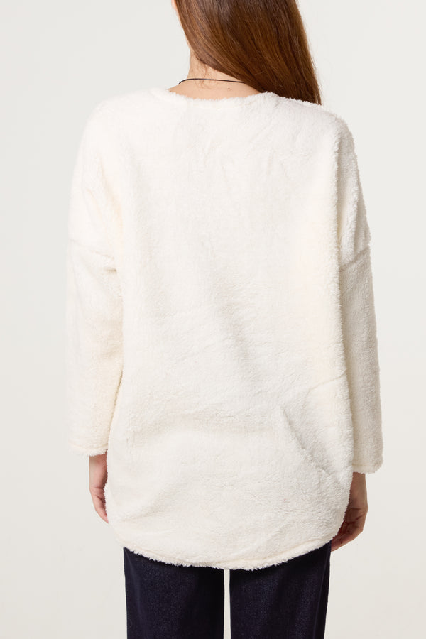 Qed London Necklace V-Neck Teddy Jumper