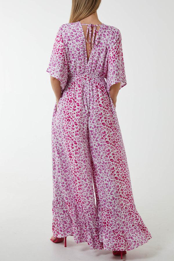 Qed London Neon Leopard Print Wide Leg Jumpsuit