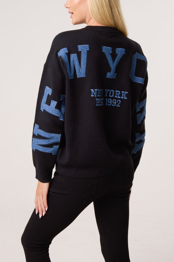 Qed London New York Crew Neck Fine Knit Jumper