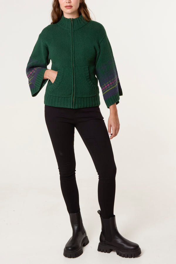 Qed London Nordic Sleeve Zip Up Cardigan