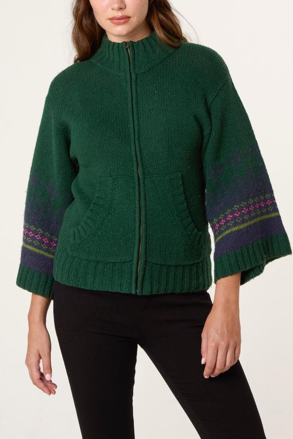 qed london Nordic Sleeve Zip Up Cardigan