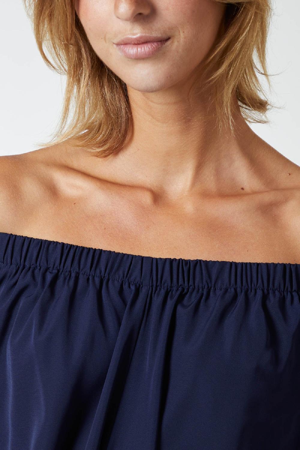 Qed London Off Shoulder Balloon Sleeve Knot Top