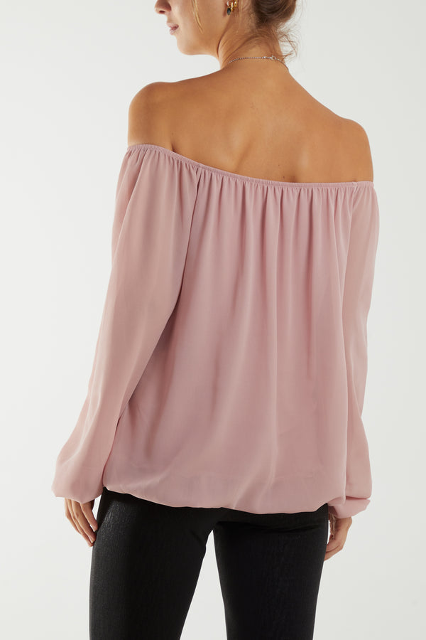 Qed London Off The Shoulder Puffball Necklace Top
