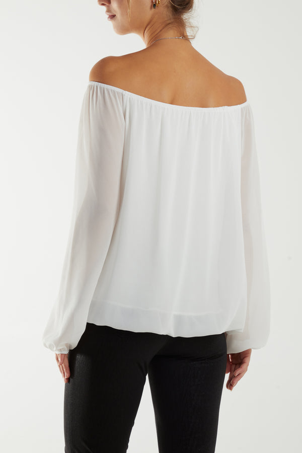 Qed London Off The Shoulder Puffball Necklace Top
