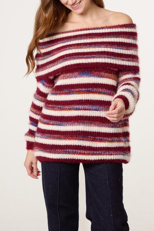 qed london Off The Shoulder Striped Jumper