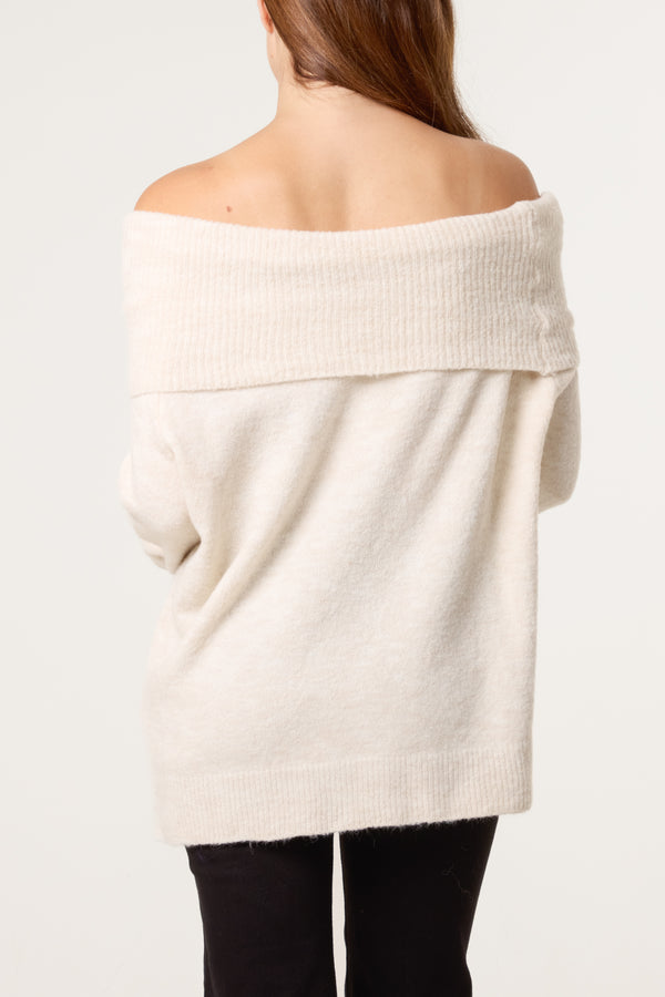 Qed London Off The Shoulder Wool Blend Jumper