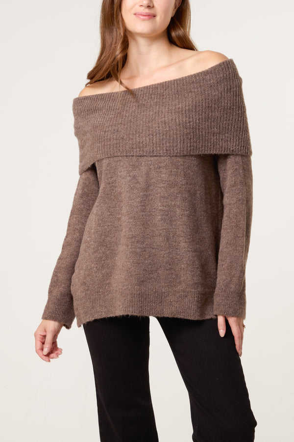Qed London Off The Shoulder Wool Blend Jumper