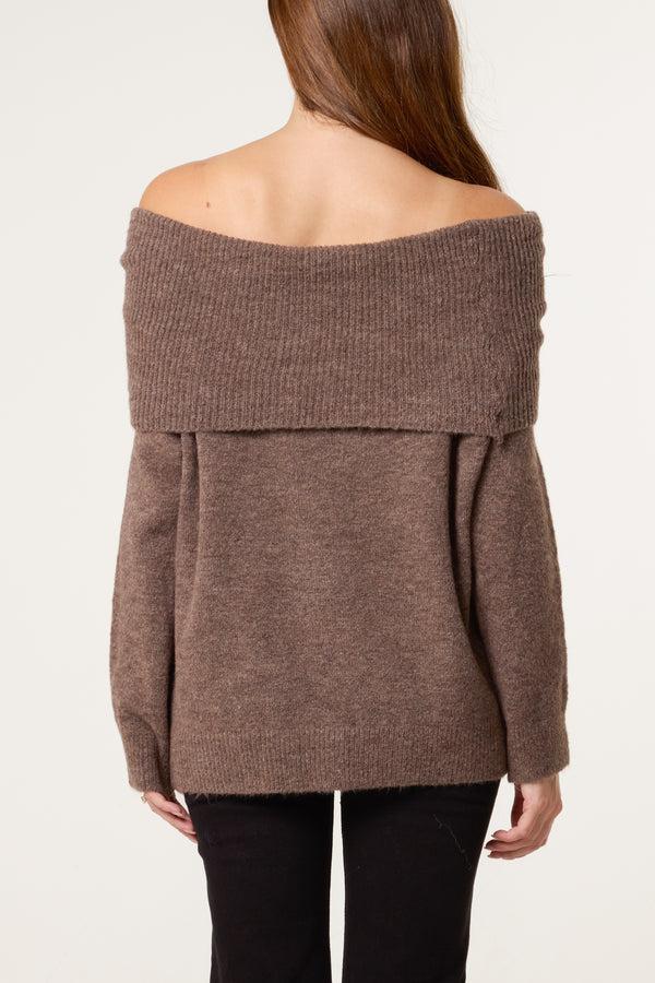 Qed London Off The Shoulder Wool Blend Jumper