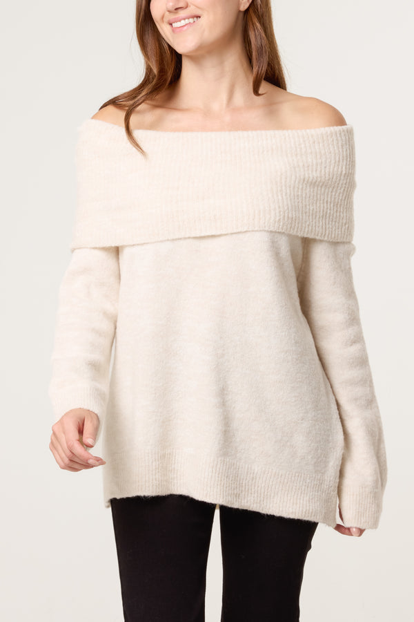 qed london Off The Shoulder Wool Blend Jumper