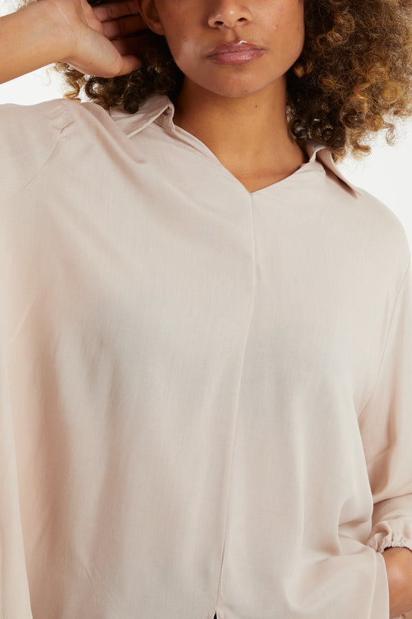 Qed London Open Collar Dip Hem Blouse