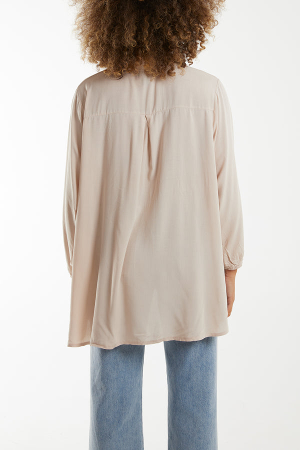 Qed London Open Collar Dip Hem Blouse