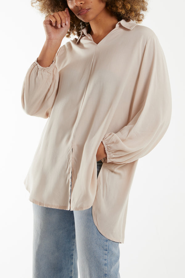 qed london Open Collar Dip Hem Blouse