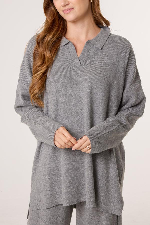 Qed London Open Collar Jumper & Trouser Knitted Set