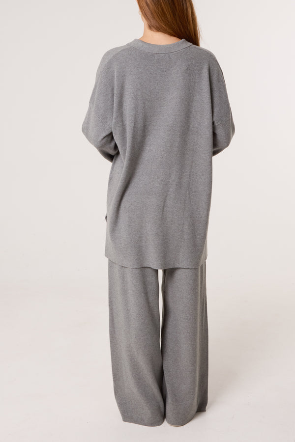 Qed London Open Collar Jumper & Trouser Knitted Set