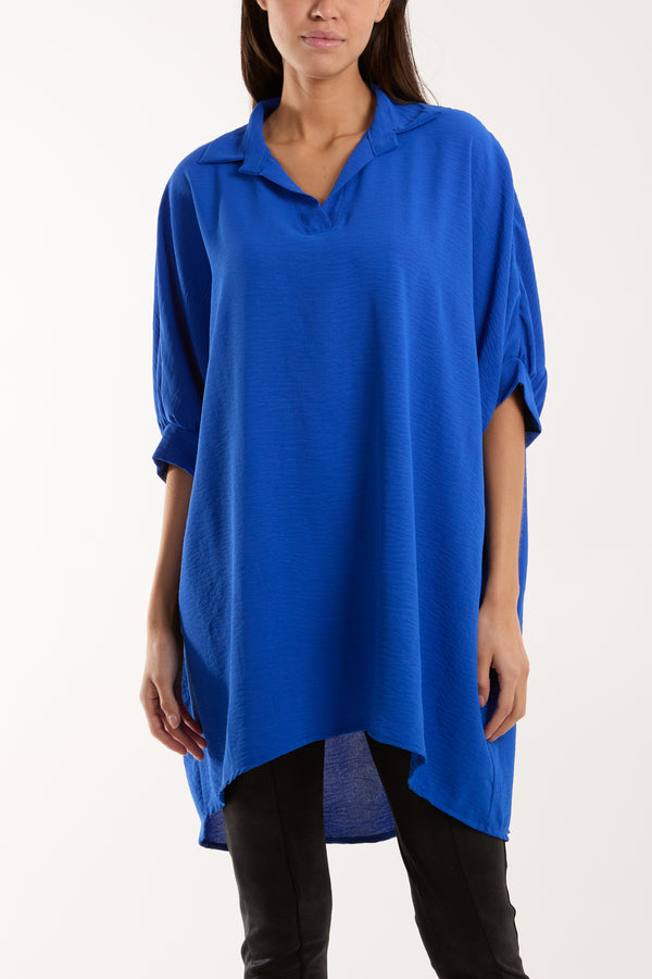 Qed London Open Collar Short Sleeve Blouse