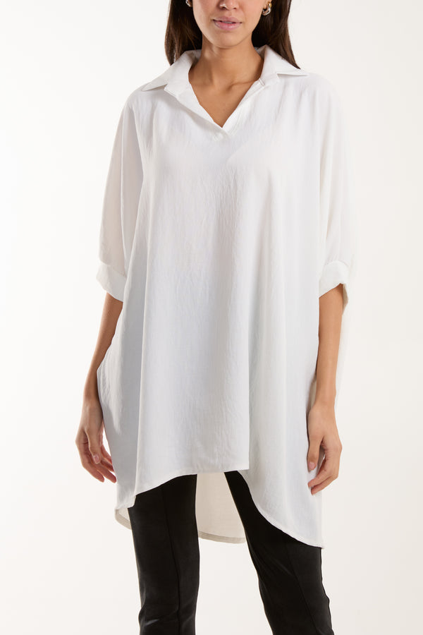 qed london Open Collar Short Sleeve Blouse
