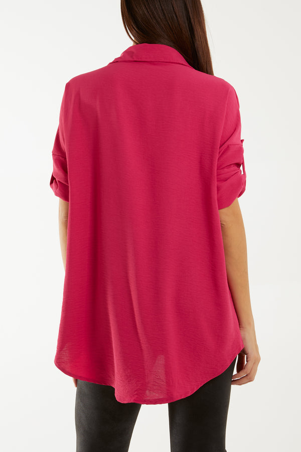 Qed London Open Collar Wooden Button Blouse