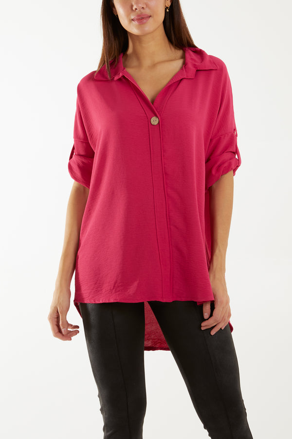 Qed London Open Collar Wooden Button Blouse