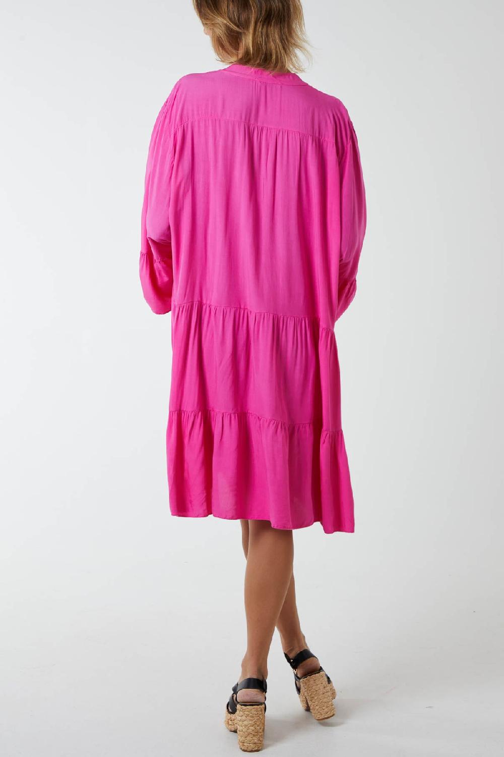 Qed London Open Collared Tiered Smock Dress