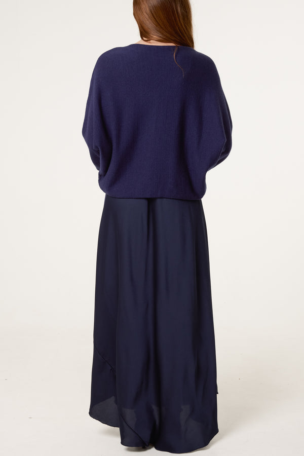 Qed London Open Knit Top & Satin Dress Set