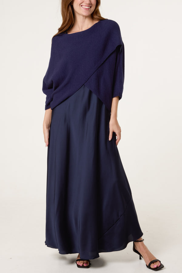 qed london Open Knit Top & Satin Dress Set