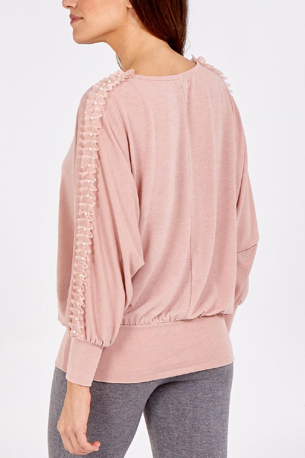 Qed London Organza Ruffle Trim Arm Batwing Top