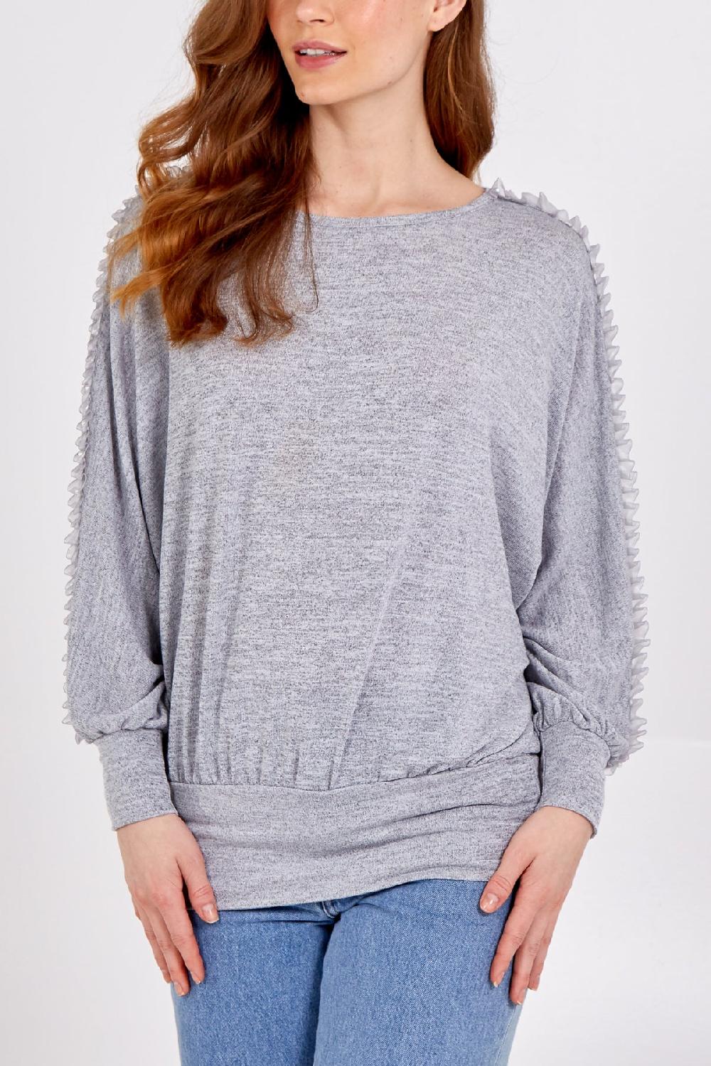 Qed London Organza Ruffle Trim Arm Batwing Top
