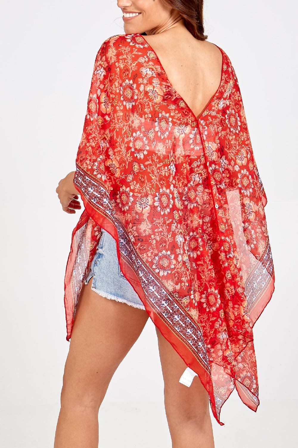 Qed London Oriental Floral Print Kaftan