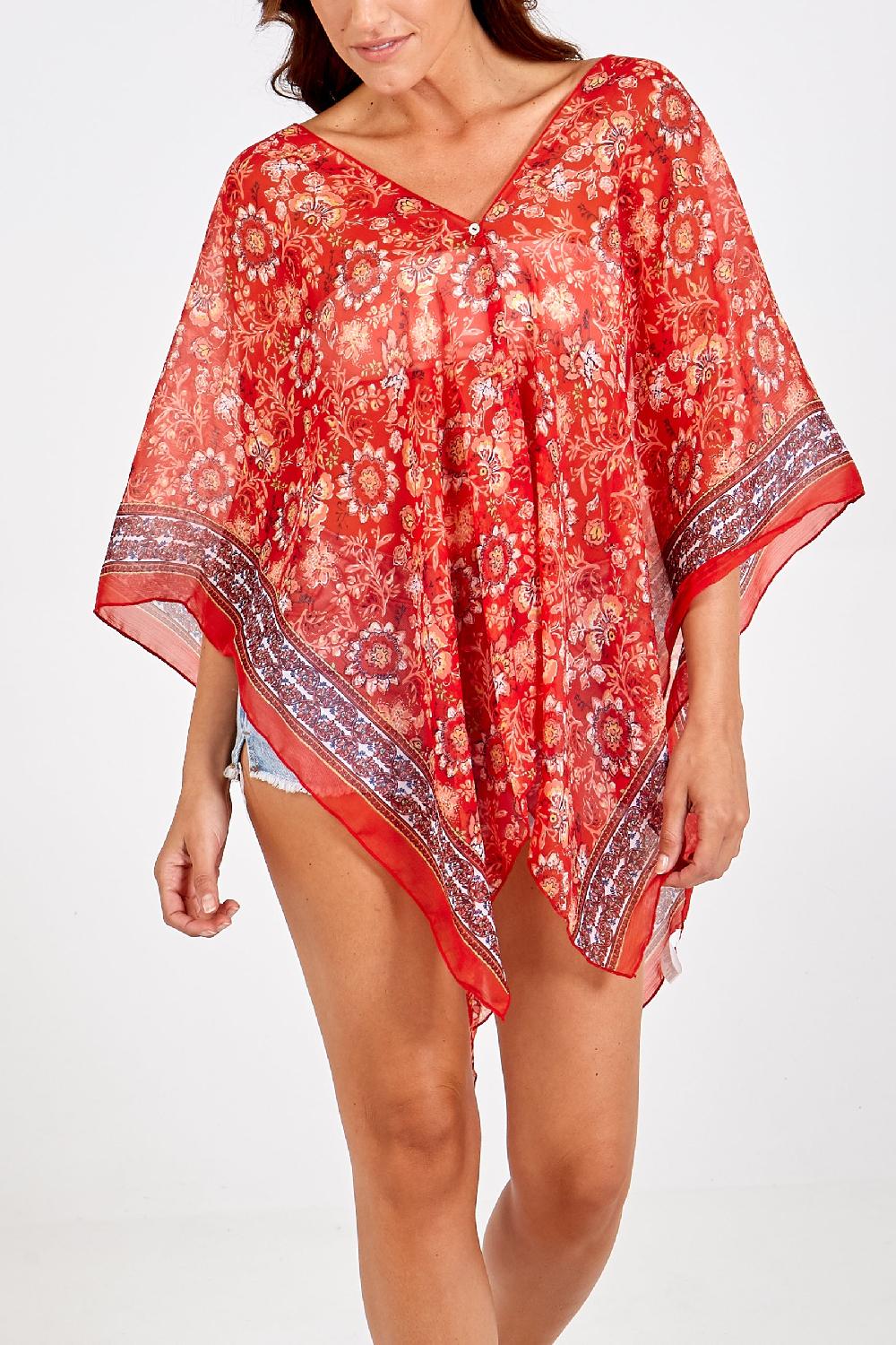 qed london Oriental Floral Print Kaftan