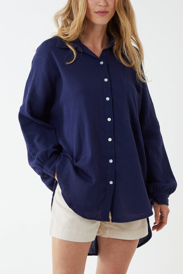 qed london Oversized Cotton Cheesecloth Shirt