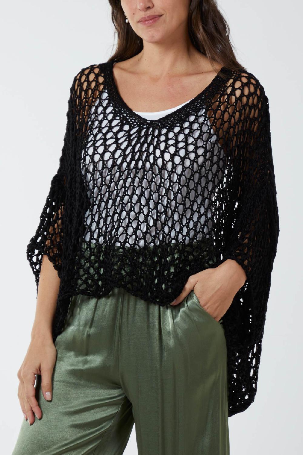 Qed London Oversized Cotton Crochet Jumper