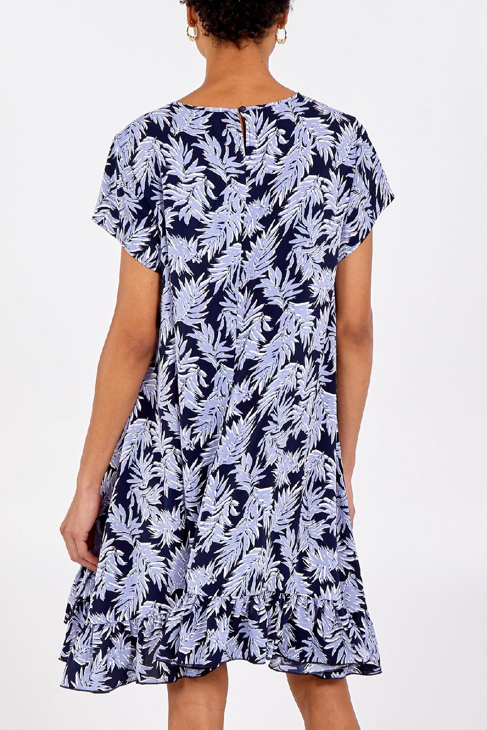 Qed London Oversized Leaf Print Frill Dress