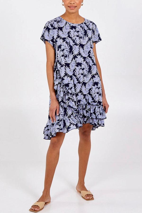 qed london Oversized Leaf Print Frill Dress