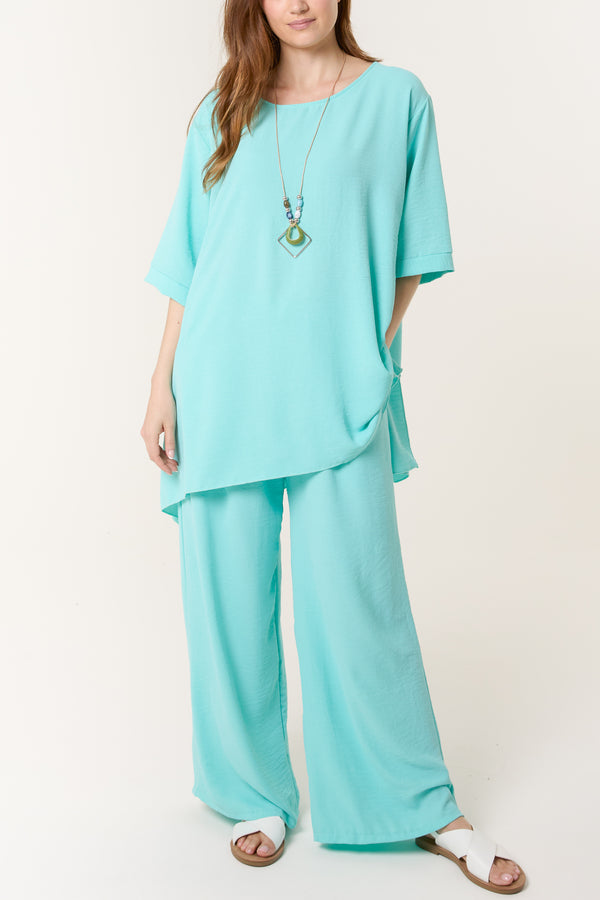 qed london Oversized Necklace Top & Trouser Set