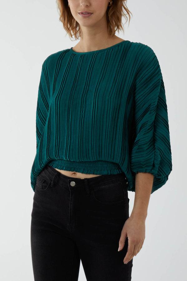 qed london Oversized Pleated Batwing Top