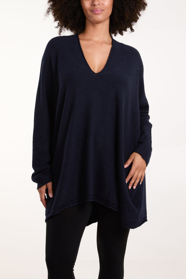 qed london Oversized V-Neck Fine Knit Jumper