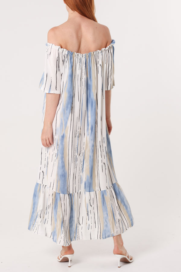Qed London Painted Striped Bardot Midi Dress