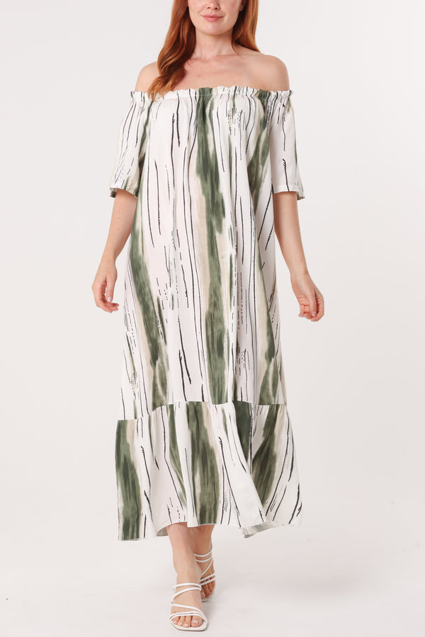 Qed London Painted Striped Bardot Midi Dress