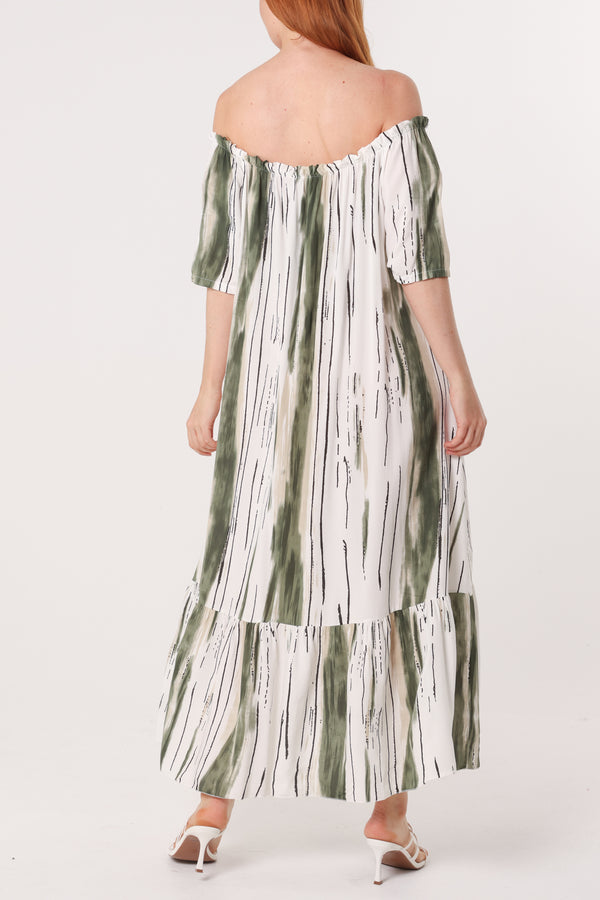 Qed London Painted Striped Bardot Midi Dress