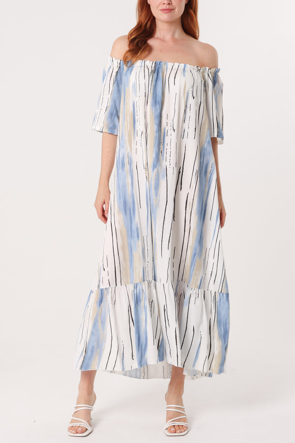 qed london Painted Striped Bardot Midi Dress