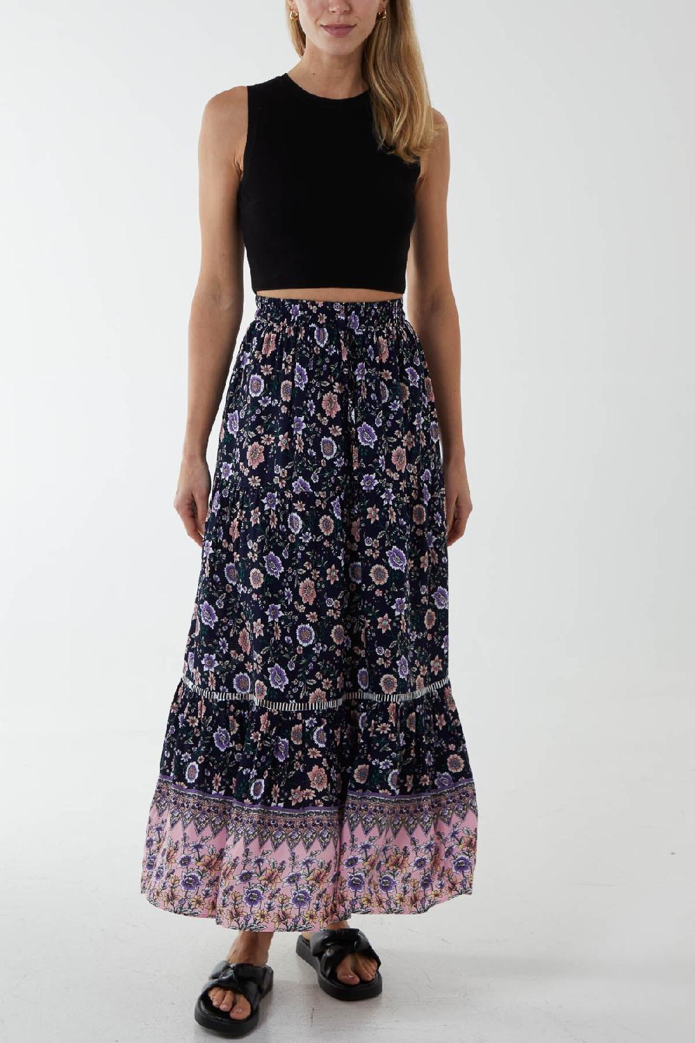 Qed London Paisley Floral Elasticated Maxi Skirt