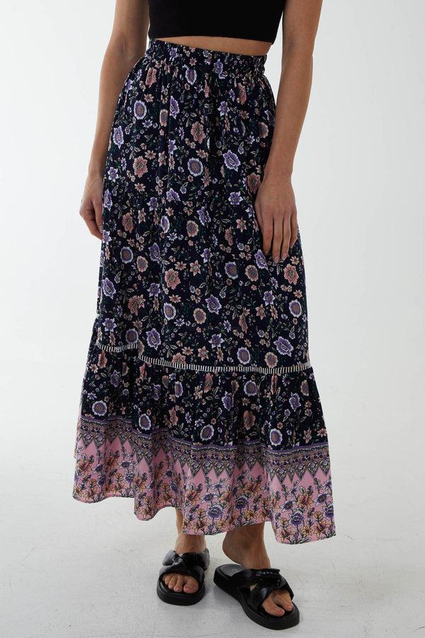 qed london Paisley Floral Elasticated Maxi Skirt