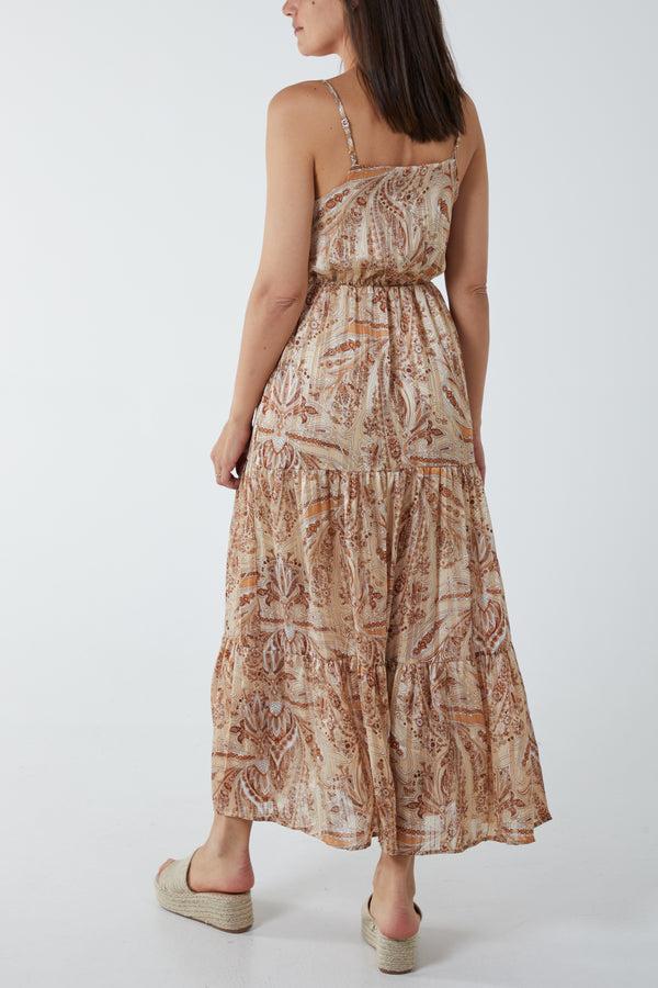 Qed London Paisley Gold Sparkle Wrap Maxi Dress