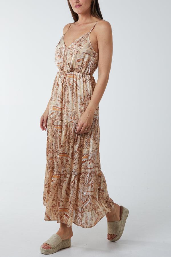 qed london Paisley Gold Sparkle Wrap Maxi Dress