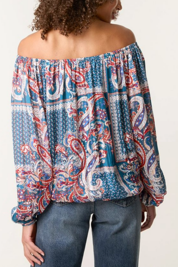 Qed London Paisley Print Bardot Puffball Blouse