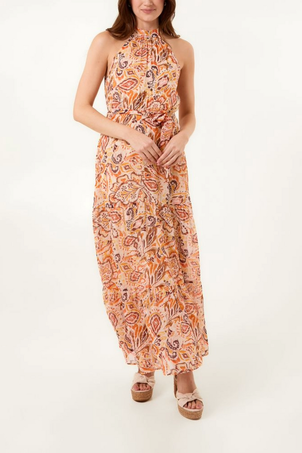 Qed London Paisley Print Halter Neck Midi Dress