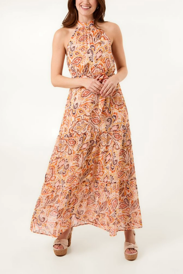 qed london Paisley Print Halter Neck Midi Dress