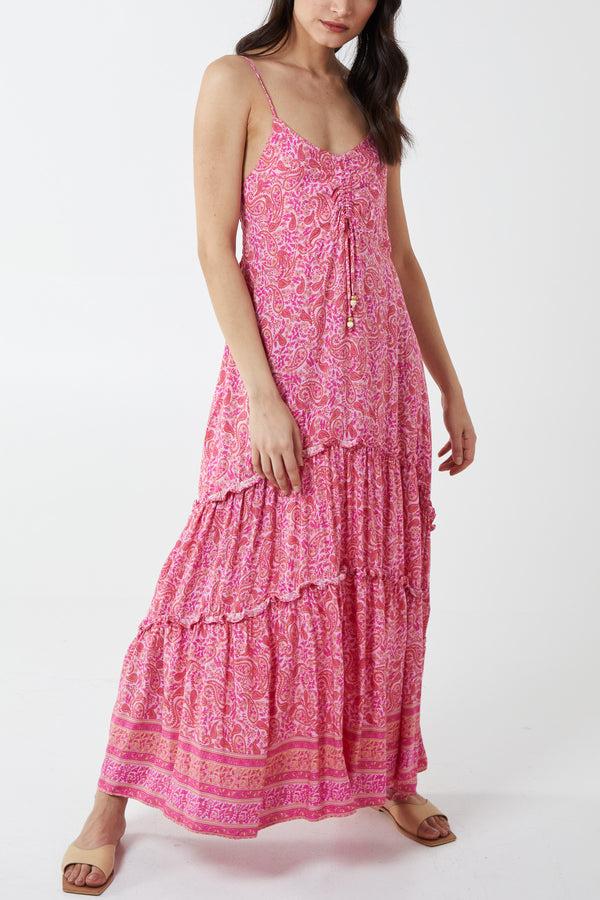 qed london Paisley Print Ruched Cami Maxi Dress